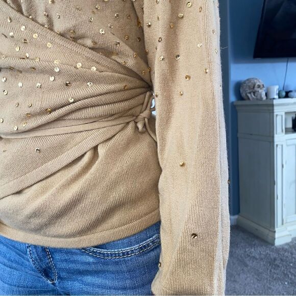 Newport News Womens V-Neck Long Sleeve Sequins Wrap Top Blouse Brown Size XL - Picture 9 of 15